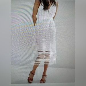 Abercrombie & Fitch White Perforated Midi Dress - Size S
